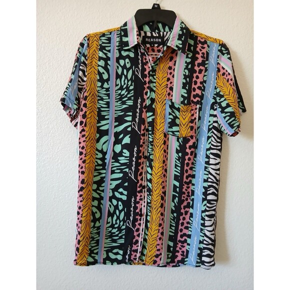 Reason Shirt Mens Small Multicolor  Short Sleeve Button Up Y2K Streetwear - Picture 1 of 14